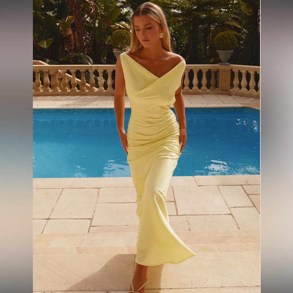 New Peppermayo Be Mine Satin Maxi Dress Canary Yellow 4
